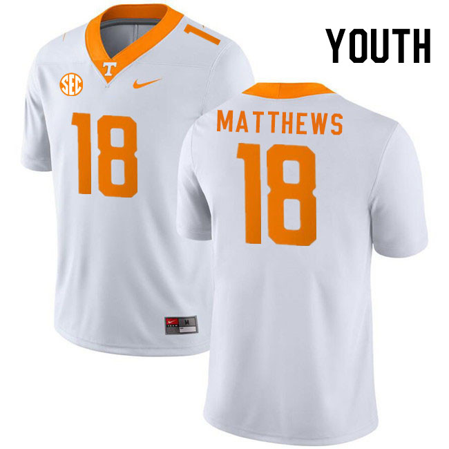 Youth #18 Jordan Matthews Tennessee Volunteers College Football Jerseys Stitched Sale-White - Click Image to Close